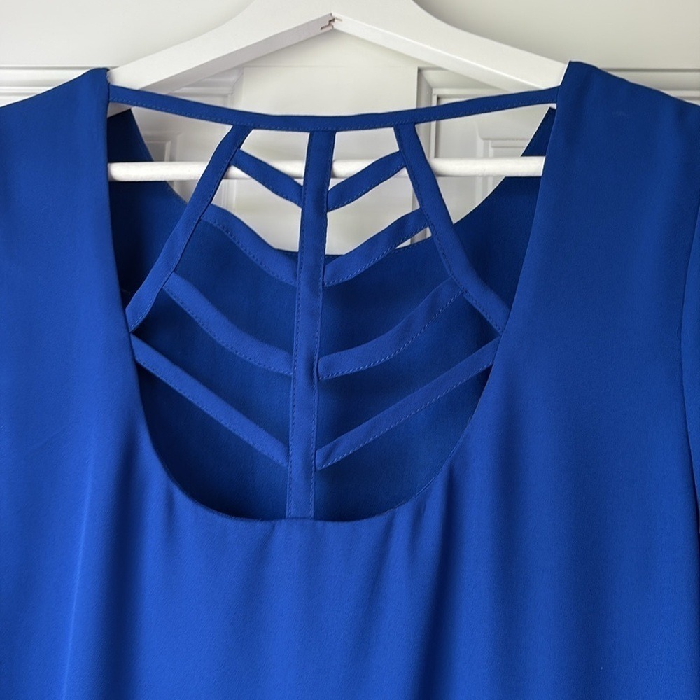 Apt. 9 Shift Dress 4 Royal Blue Strappy Cage Back 3/4 Bell Sleeve Mini Dress - Picture 5 of 5